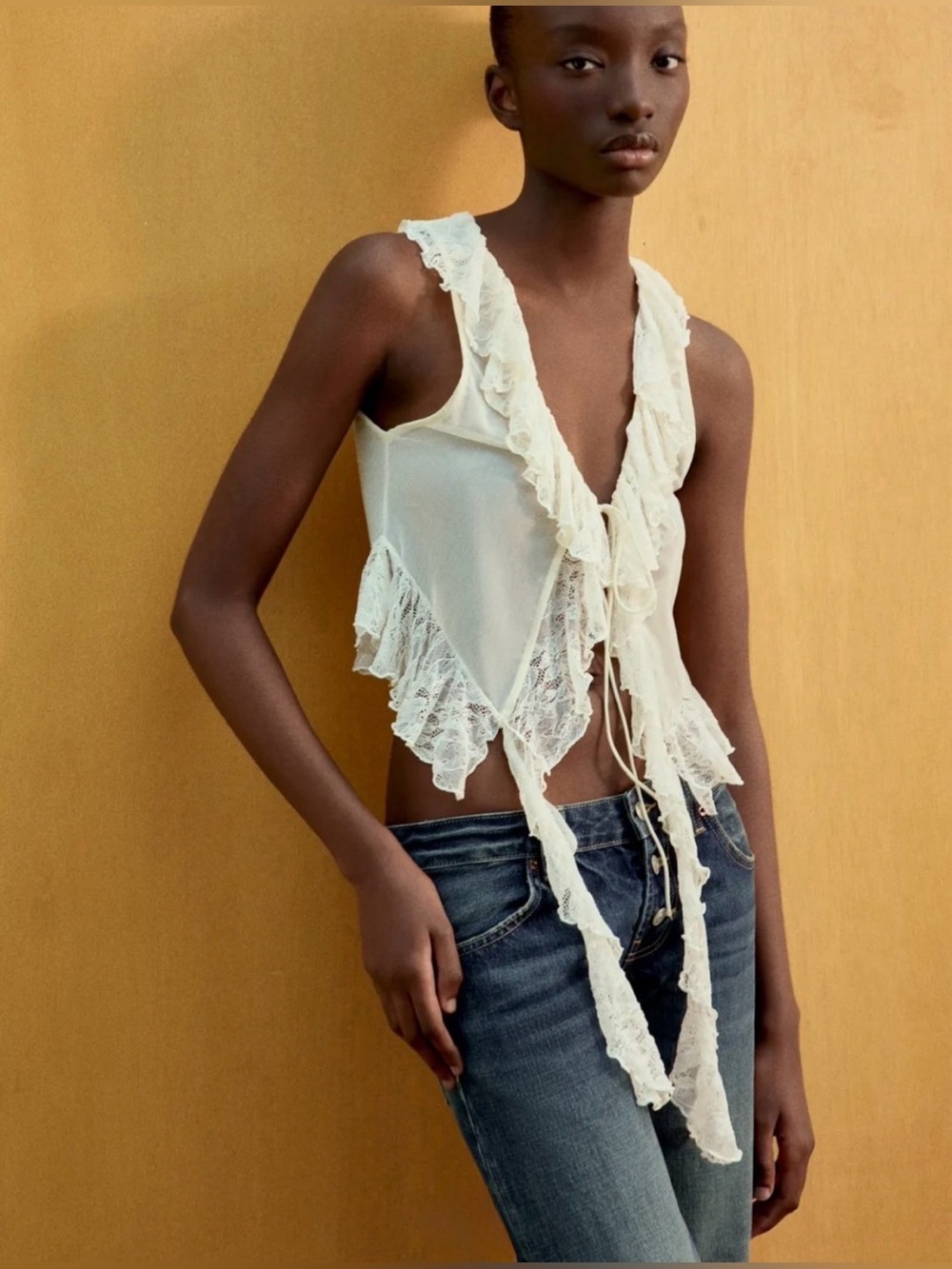 Zara Ruffle Lace Top XS - Picture 2 of 3